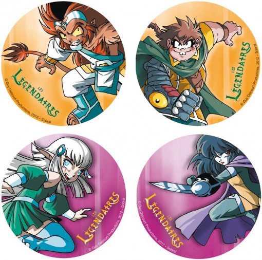 Les quatre badges édité pour la sortie du tome 15