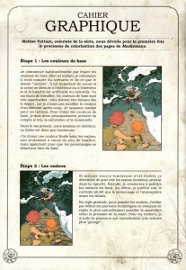 Le cahier graphique détaille les étapes de mise en couleur d'une planche de Maskemane