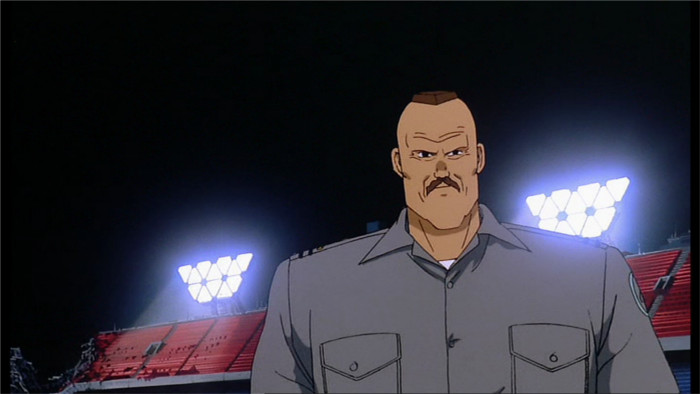 Le Colonel confronte Tetsuo après l'échec des armes (tank, rayon laser et station spatiale)