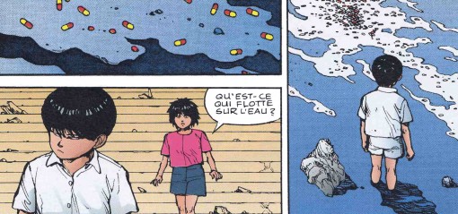 Kaori et Akira voient des gélules de drogue dans l'eau jetées par Tetsuo qui veut ne plus être dépendant