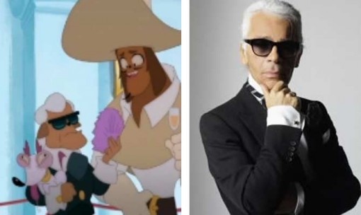 Parmi les visiteurs de l'expo, on peut voir une caricature du célèbre créatif Karl Lagerfeld