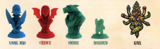 Figurines avec Xiong Mao, Chance, Loup et Rosebud