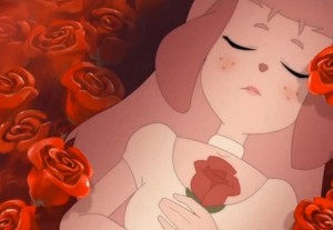 Lou est endormie sur un lit de roses
