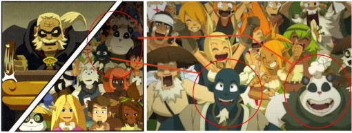 On remarque que les personnages sont des réutilisations du public de l’épisode 8 de Wakfu.