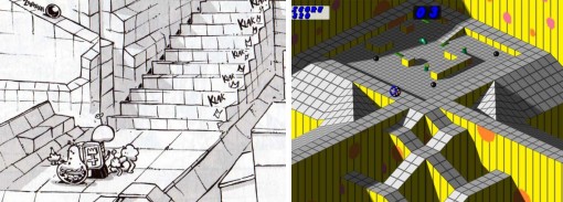 la bille qui tombe évoquent le mythique jeu vidéo Marble Madness