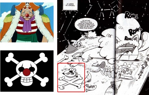 La tête de mort est une allusion au pirate Baggy le Clown dans One Piece