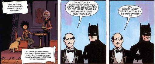 L’oncle Alf Raide qui sert de majordome est une allusion à Alfred le majordome de Bruce Wayne dans Batman
