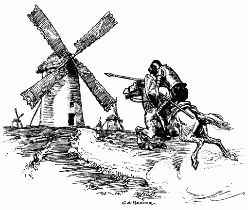 Don Quichotte affronte un moulin