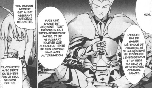 Saber et Lancer discutent dans le tome 6 du manga Fate / Zero