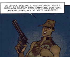 L'arme de la militaire s'appelle Magnum Dirty Harry 357