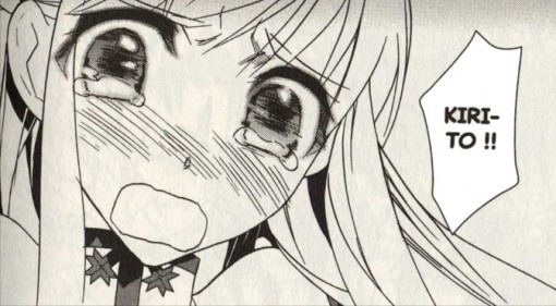 Gros plan d'Asuna face à une blessure de Kirito