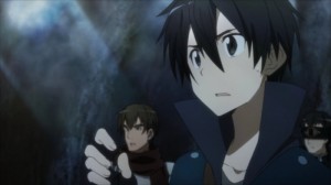 Kirito au conseil de guerre mené par Asuna