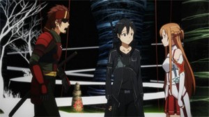 Klein rencontre Asuna pour la première fois et Kirito fait les présentations