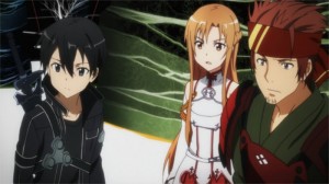 Asuna, Kirito et Klein observent l'arrivée de l'armée qui tranche par leur apparence militaire