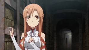 Asuna regarde le duel entre Kirito et Heathcliff.