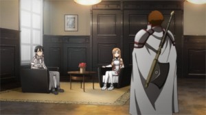 Kirito et Asuna attendent Godfree assis