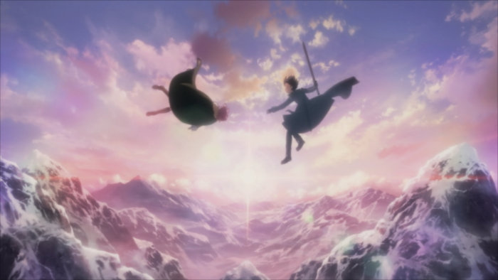 Kirito et Lisbeth chutent après avori été jeté du dos du dragon