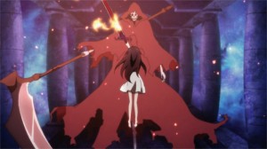 Yui et son épée de flamme face au boss du donjon sous la ville (