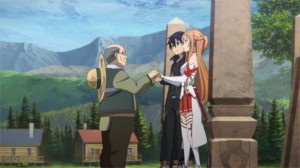 Kirito et Asuna saluent Nishida après avoir été rappelé par Heathcliff