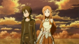 Asuna et Kirito regardent la destruction du monde d'Aincrad