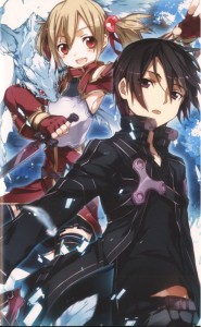 Silicia et Kirito dans une illustration en couleur du roman Sword Art Online