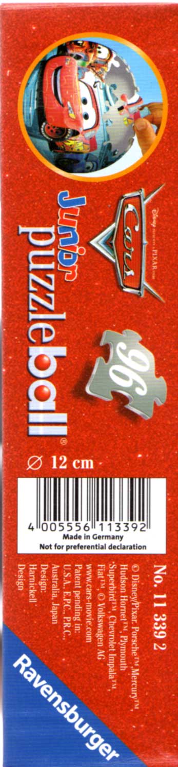 Packaging gauche Puzzle Ball Ravensburger de 96 pièces (Cars - 2005)