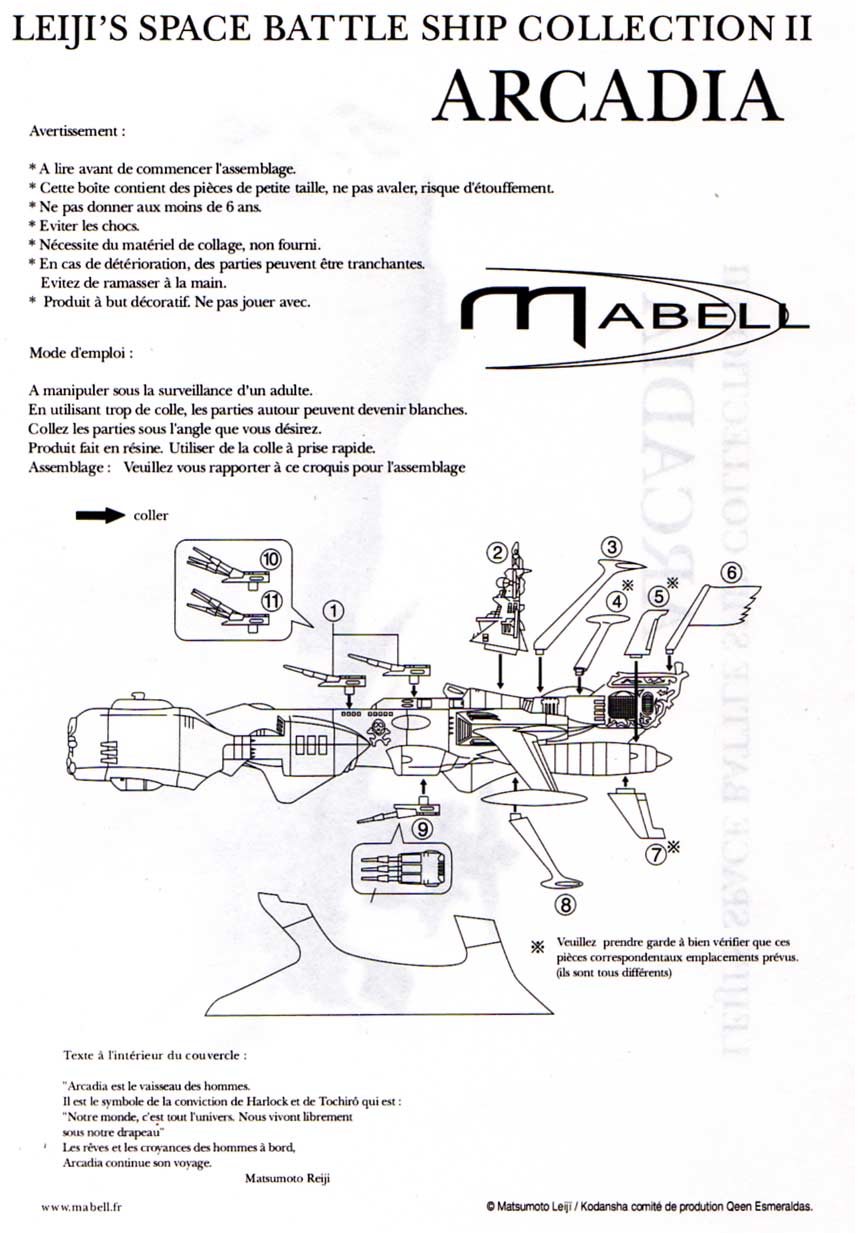 Page 2 de la notice de l'Arcadia de Mabell de la collection Leiji's Space ship