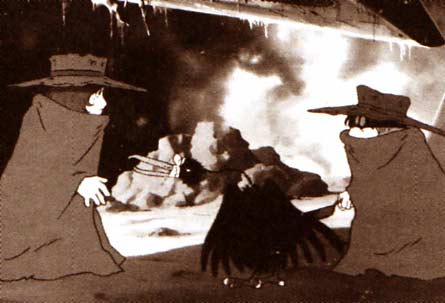 Dans le premier film de Galaxy Express 999 (1979) Toshirô rencontre Tetsuro devant l'épave de l'Ombre de la Mort