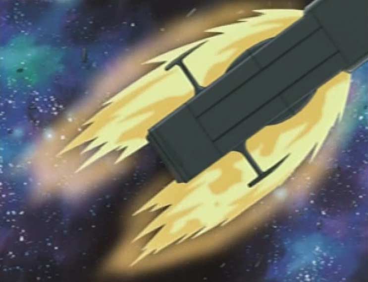 Alors que le Karyu venait d'enclencher ses rétro-propulseurs, le Hell Castel les détruit avec ses lasers