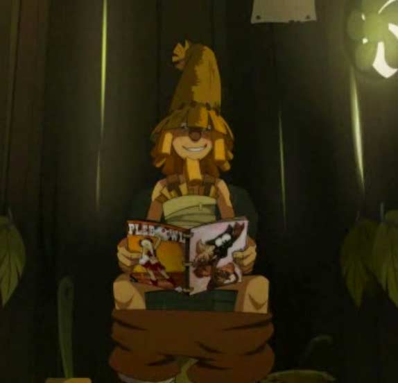 Ce personnage est un Farle Inglass tiré du jeu Dofus, il tient un magazine sur le boufbawl