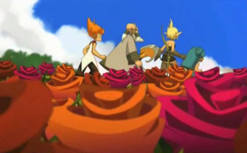 Yugo et ses amis traversent un champs de Roses Maléfiques