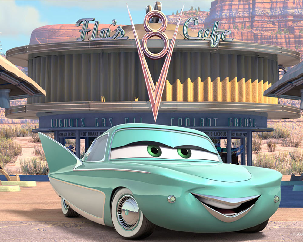 Flo devant son V8 Café (Cars - Pixar)