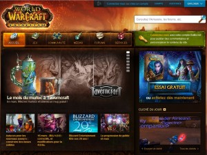 Page d'accueil battle .net, le site officiel de World of Warcraft