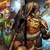 La magicienne Jaina Portvaill et le druide Broll lancent des sorts pour abattre des draconiques noirs d'Onyxia (BD World of Warcraft)