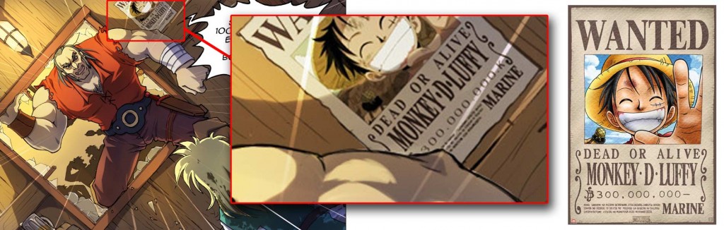 On voit l'avis de recherche de Luffy tirée du manga One Piece