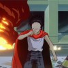 Tetsuo, paré de sa cape rouge, se prépare à combattre les militaires qui l'empêchent d'accéder au stade où se trouve Akira