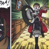 Kaneda face au clown qui lui en veut car il détruit ses moto
