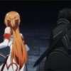 Kirito et Asuna prêts à fuir de la salle du boss du niveau 74