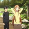 Kirito et Asuna marchent dans les bois et profitent de la vie en attendant de revenir aider au boss du niveau 75