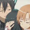 Câlin de famille entre Kirito, Asuna et Yui