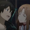 Kirito sourit à Asuna avant le début du combat contre le boss du niveau 75