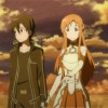 Asuna et Kirito regardent la destruction du monde d'Aincrad