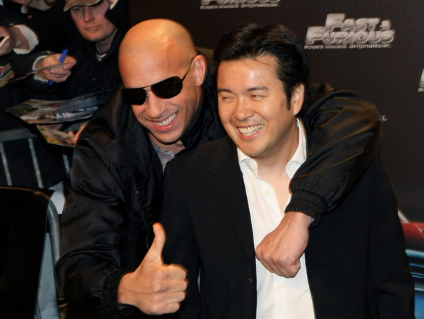 Justin Lin accompagné de Vin Diesel à l'avant première du prochain Fast & Furious 4 (DR)