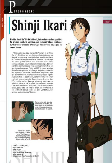 Page sur Shinji Ikari du artbook Evangelion Chronicle (Side A) chez Glénat