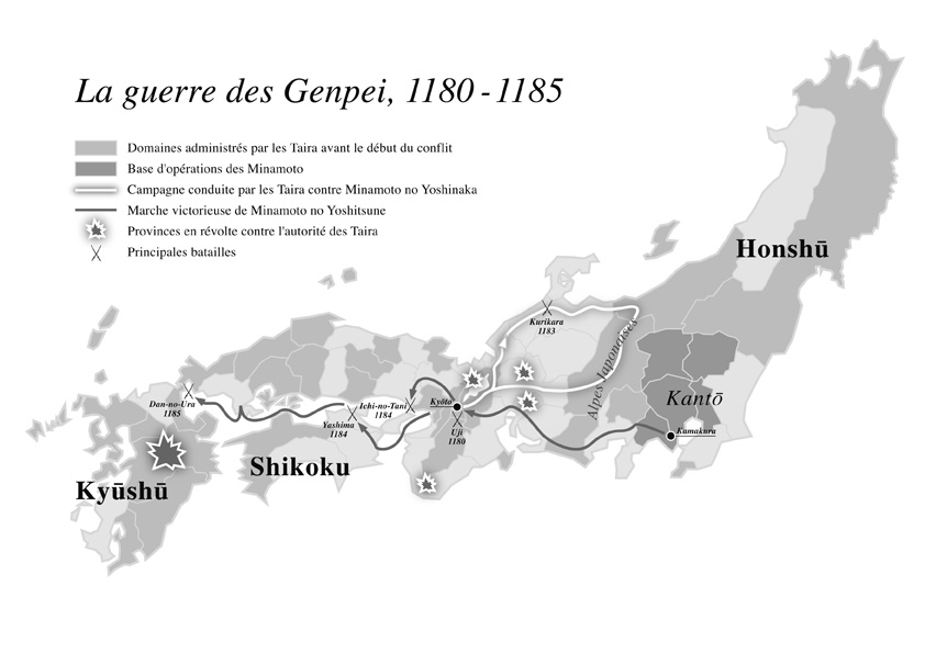 Carte sur l'époque Genpei tirée du livre le Crépuscule des samourais