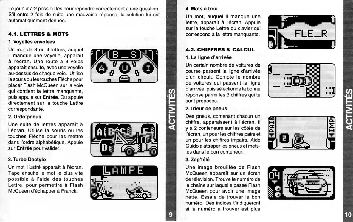 Notice page 9 et 10 - Vtech : Genius Flash McQueen (2008) Ordinateur Cars