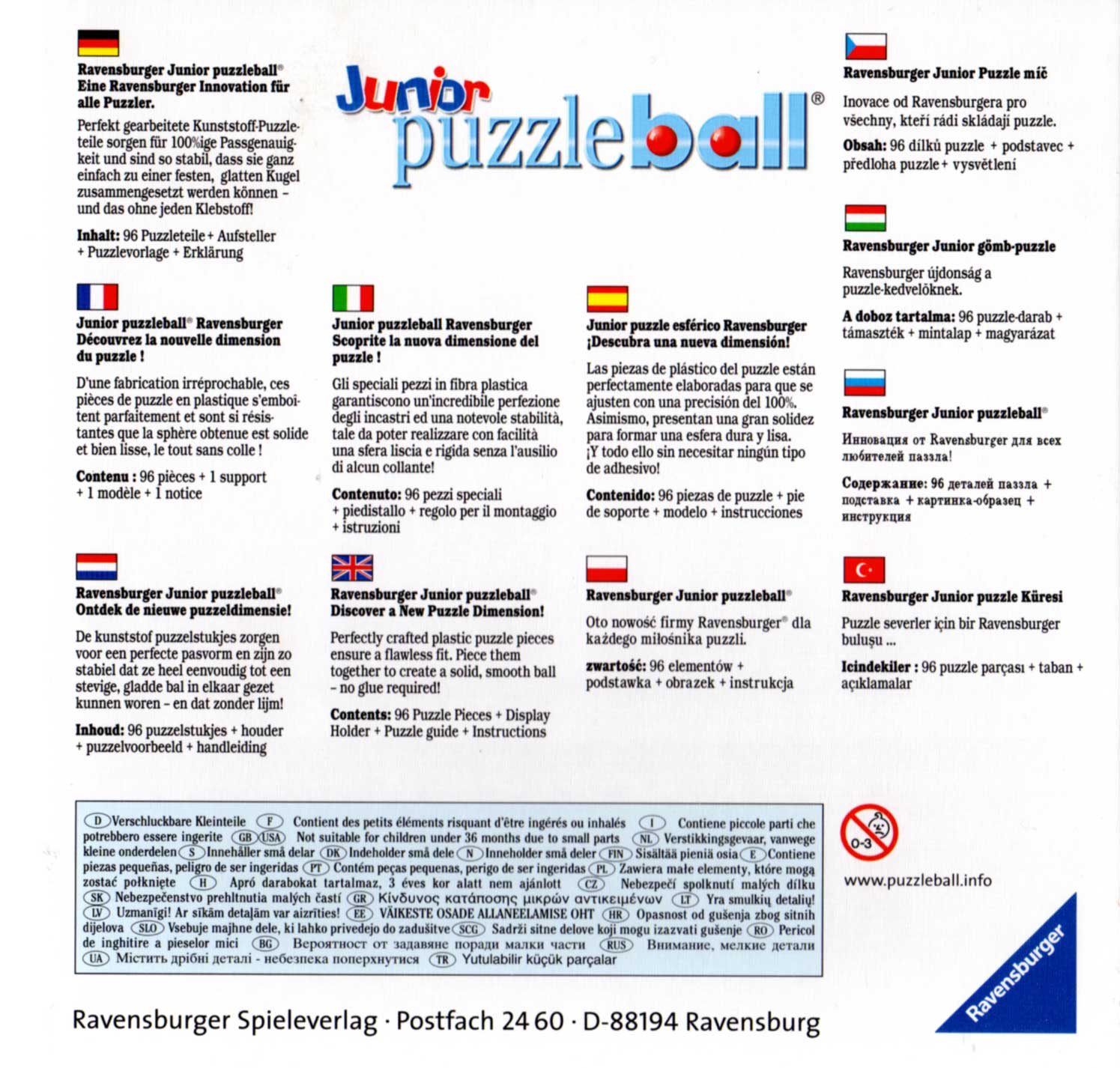 Packaging dos Puzzle Ball Ravensburger de 96 pièces (Cars - 2005)