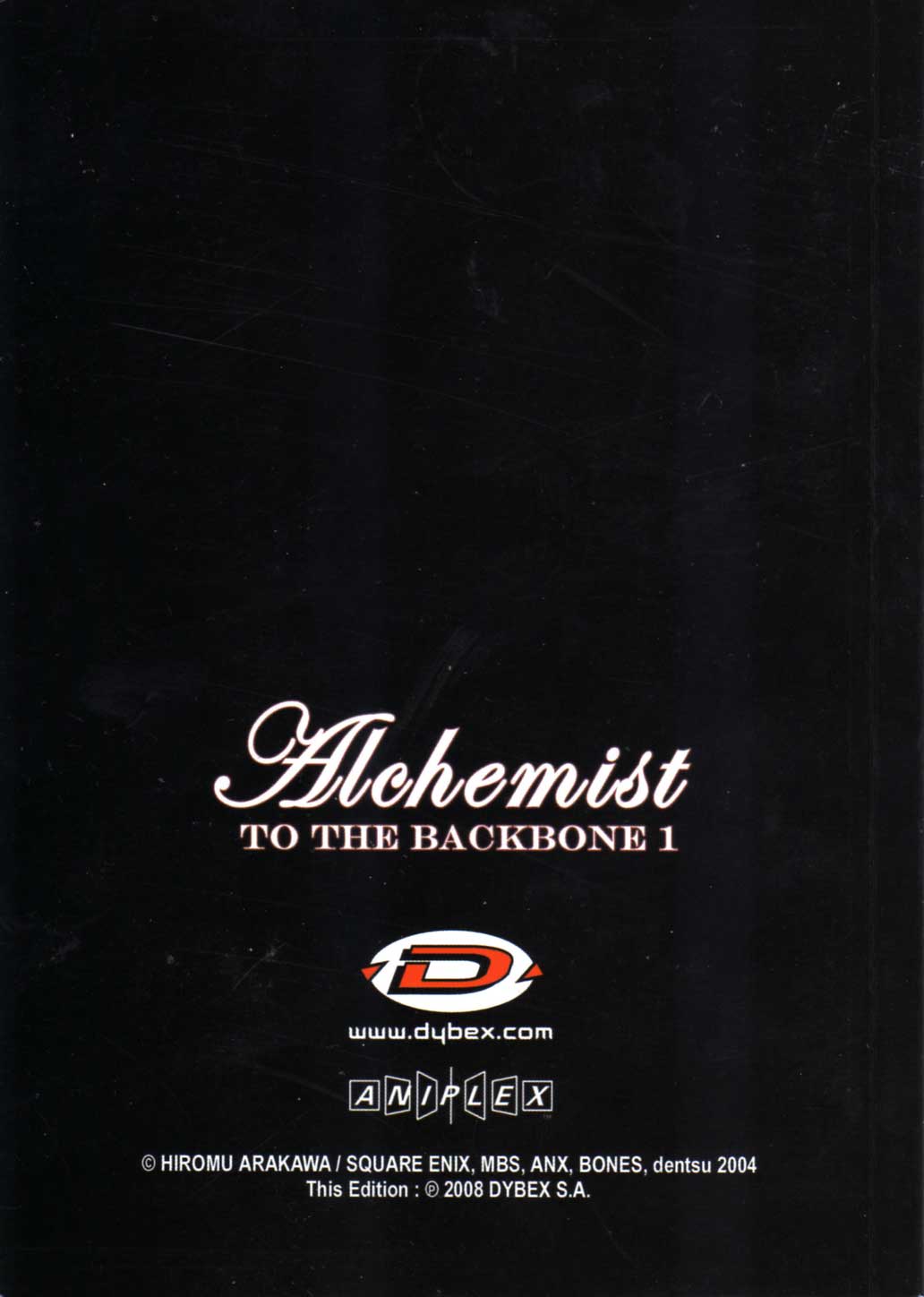 Dos de la couverture du livret d’information - Fullmetal Alchemist Box DVD collector 1 (Dybex - 2008)