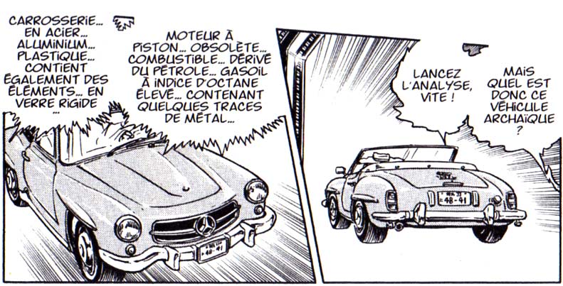 Le traducteur ne connaît pas grand chose aux voitures puisqu'il nous indique que cette Mercedes fonctionne au gasoil. Pas besoin d'être expert en mécanique pour savoir qu'en 1960 on ne fabriquait pas de coupé diesel.