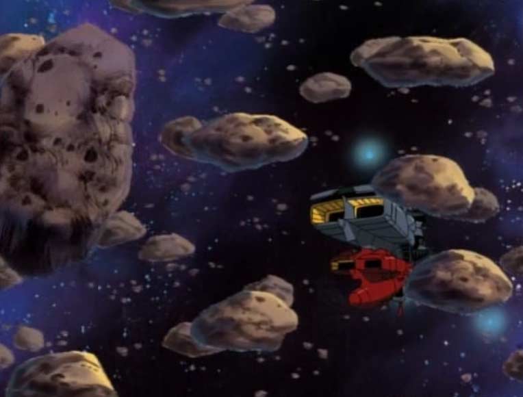 Le Karyu est pris dans un champ d'astéroïdes (Cosmowarrior Zero - Episode 10)